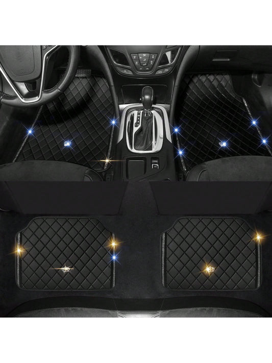 Car Floor Mat For Most SUVs And Sedans,Bling Diamond Car Floor Mats,Full Leather Floor Mats Floor Liners Set All Weather Heavy Duty Odorless And Simply Place,Car Mats