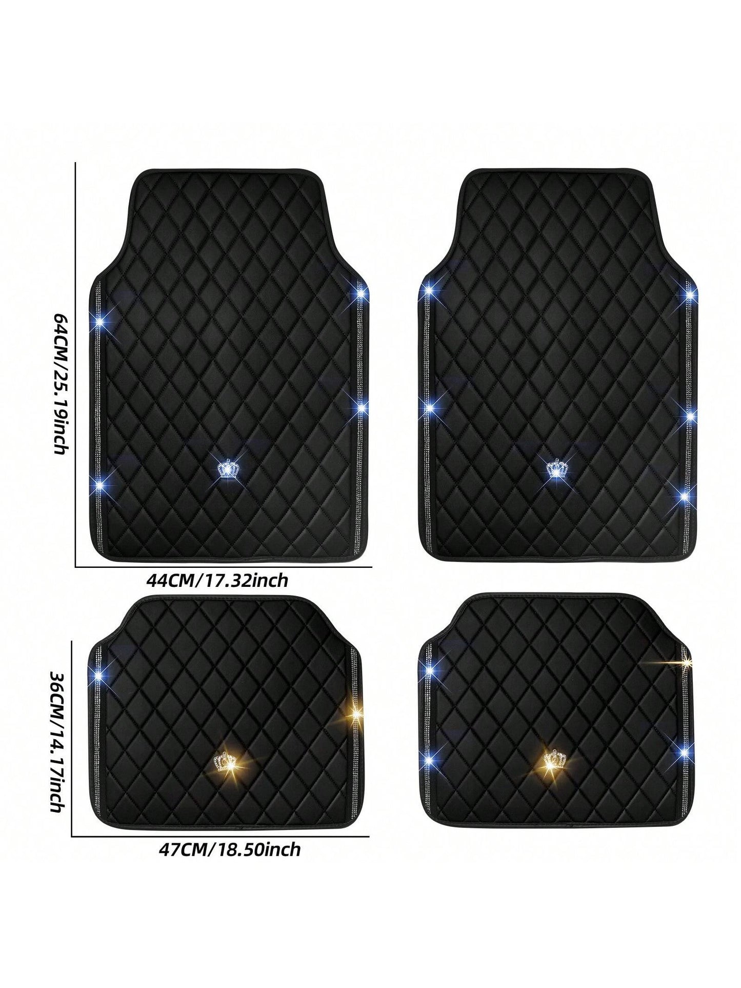 Car Floor Mat For Most SUVs And Sedans,Bling Diamond Car Floor Mats,Full Leather Floor Mats Floor Liners Set All Weather Heavy Duty Odorless And Simply Place,Car Mats