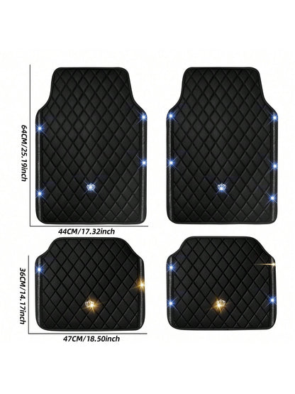 Car Floor Mat For Most SUVs And Sedans,Bling Diamond Car Floor Mats,Full Leather Floor Mats Floor Liners Set All Weather Heavy Duty Odorless And Simply Place,Car Mats