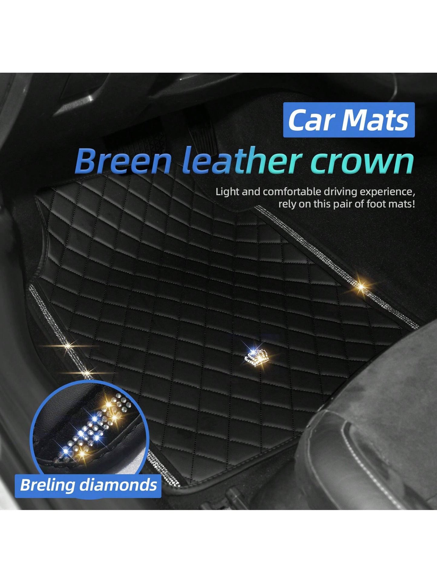 Car Floor Mat For Most SUVs And Sedans,Bling Diamond Car Floor Mats,Full Leather Floor Mats Floor Liners Set All Weather Heavy Duty Odorless And Simply Place,Car Mats