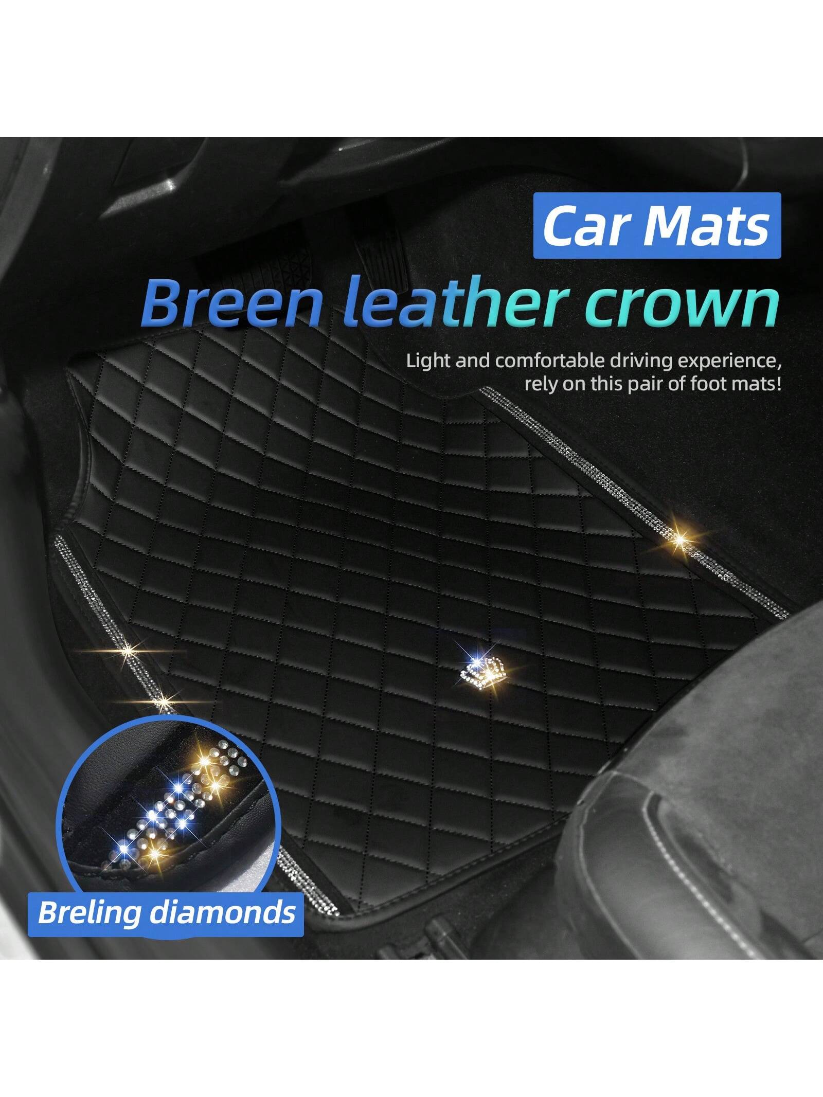 Car Floor Mat For Most SUVs And Sedans,Bling Diamond Car Floor Mats,Full Leather Floor Mats Floor Liners Set All Weather Heavy Duty Odorless And Simply Place,Car Mats