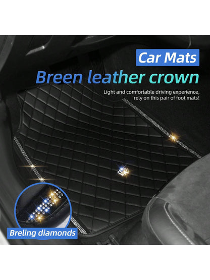 Car Floor Mat For Most SUVs And Sedans,Bling Diamond Car Floor Mats,Full Leather Floor Mats Floor Liners Set All Weather Heavy Duty Odorless And Simply Place,Car Mats
