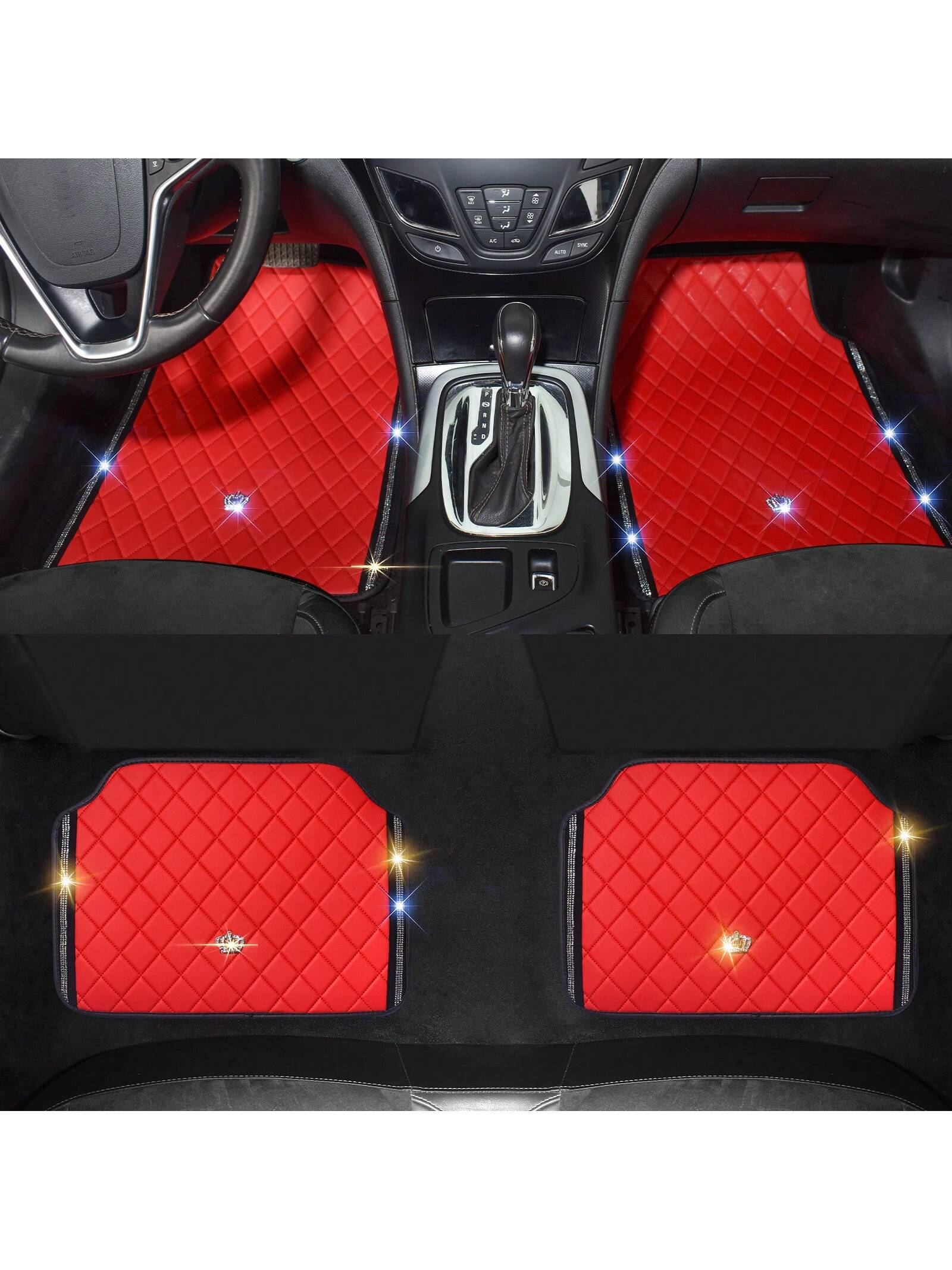 Car Floor Mat For Most SUVs And Sedans,Bling Diamond Car Floor Mats,Full Leather Floor Mats Floor Liners Set All Weather Heavy Duty Odorless And Simply Place,Car Mats