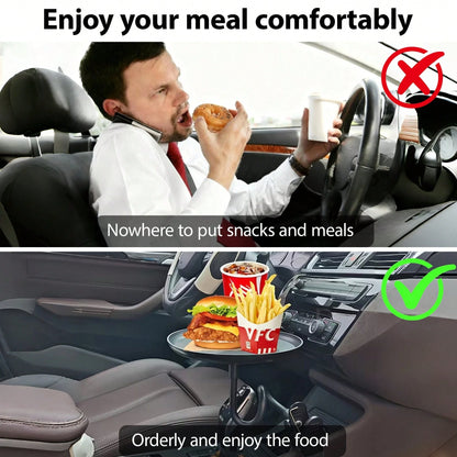 Car Food Tray Holder Adjustable Car Snack Tray 360-Degree Swivel Dining Table