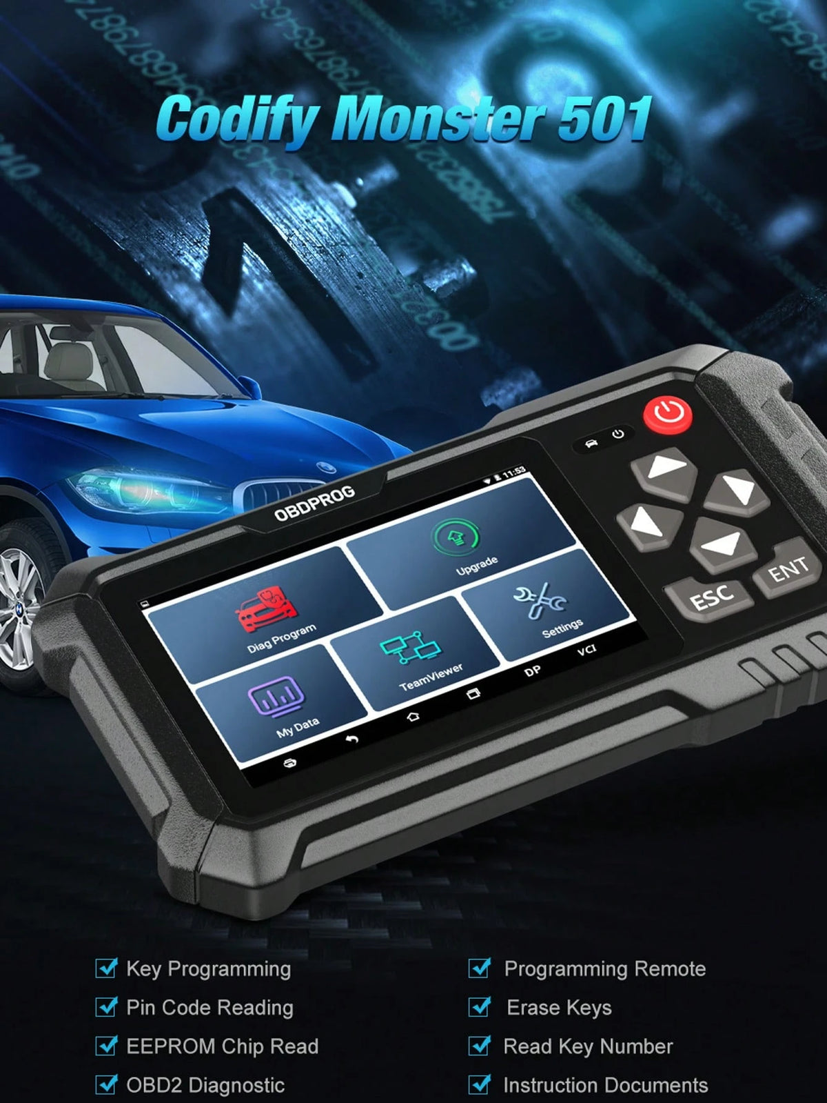 Car Key Programming Tool, Remote Key Programmer & IMMO Code Reader, EEPROM Pin Code Programming Chip Copy, OBD2 Car Diagnostic Scanner For Vehicles