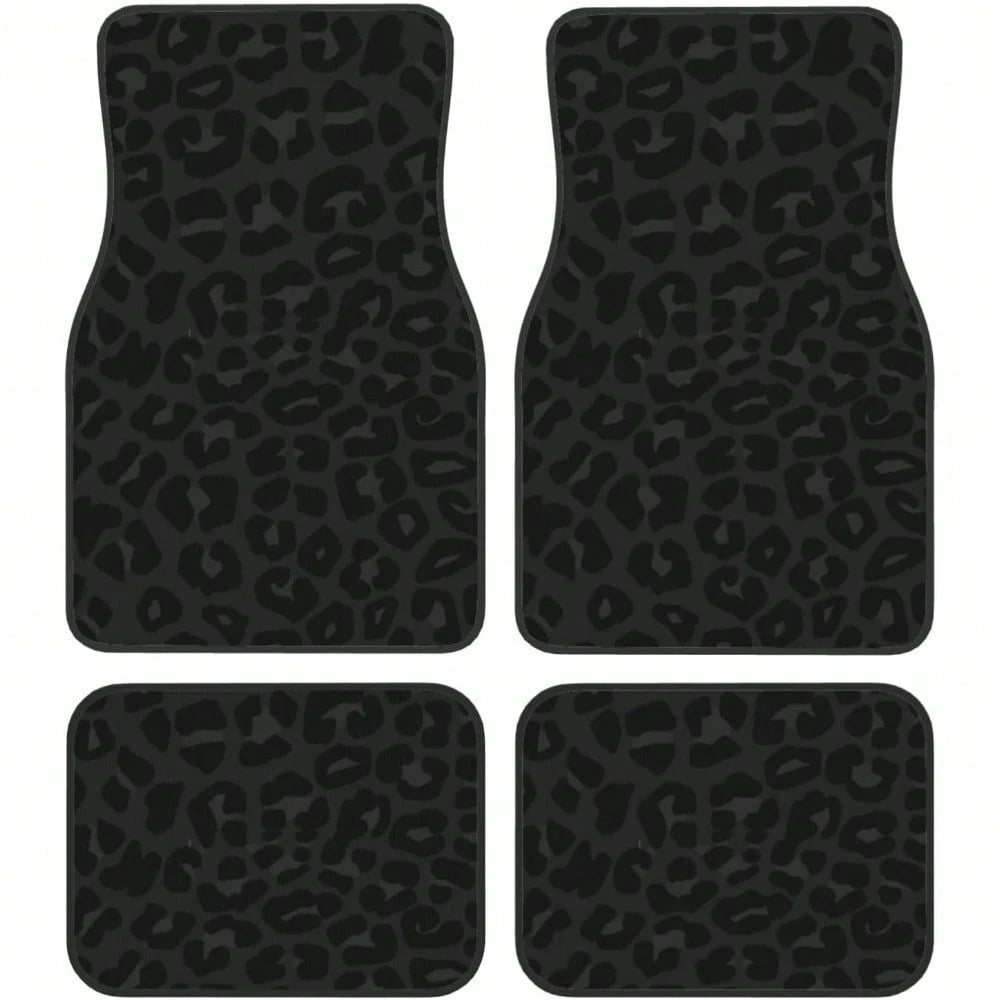 Car Mats Set Of 4 Leopard Print Pattern In Black, Charcoal Grey Floor Mats For Cars Universal Front Rear Vehicle Rugs Auto Accessories For Truck Sedan