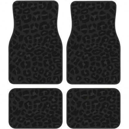 Car Mats Set Of 4 Leopard Print Pattern In Black, Charcoal Grey Floor Mats For Cars Universal Front Rear Vehicle Rugs Auto Accessories For Truck Sedan