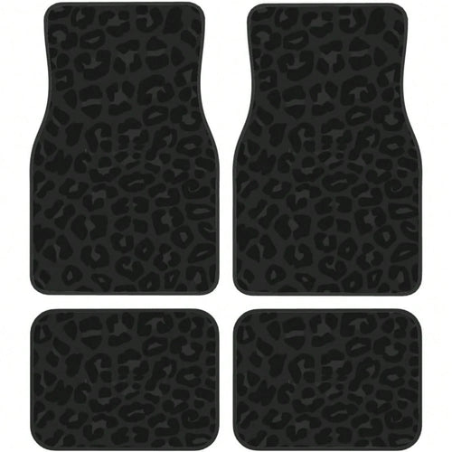 Car Mats Set Of 4 Leopard Print Pattern In Black, Charcoal Grey Floor Mats For Cars Universal Front Rear Vehicle Rugs Auto Accessories For Truck Sedan
