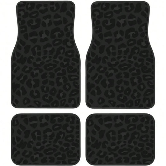 Car Mats Set Of 4 Leopard Print Pattern In Black, Charcoal Grey Floor Mats For Cars Universal Front Rear Vehicle Rugs Auto Accessories For Truck Sedan