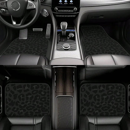 Car Mats Set Of 4 Leopard Print Pattern In Black, Charcoal Grey Floor Mats For Cars Universal Front Rear Vehicle Rugs Auto Accessories For Truck Sedan