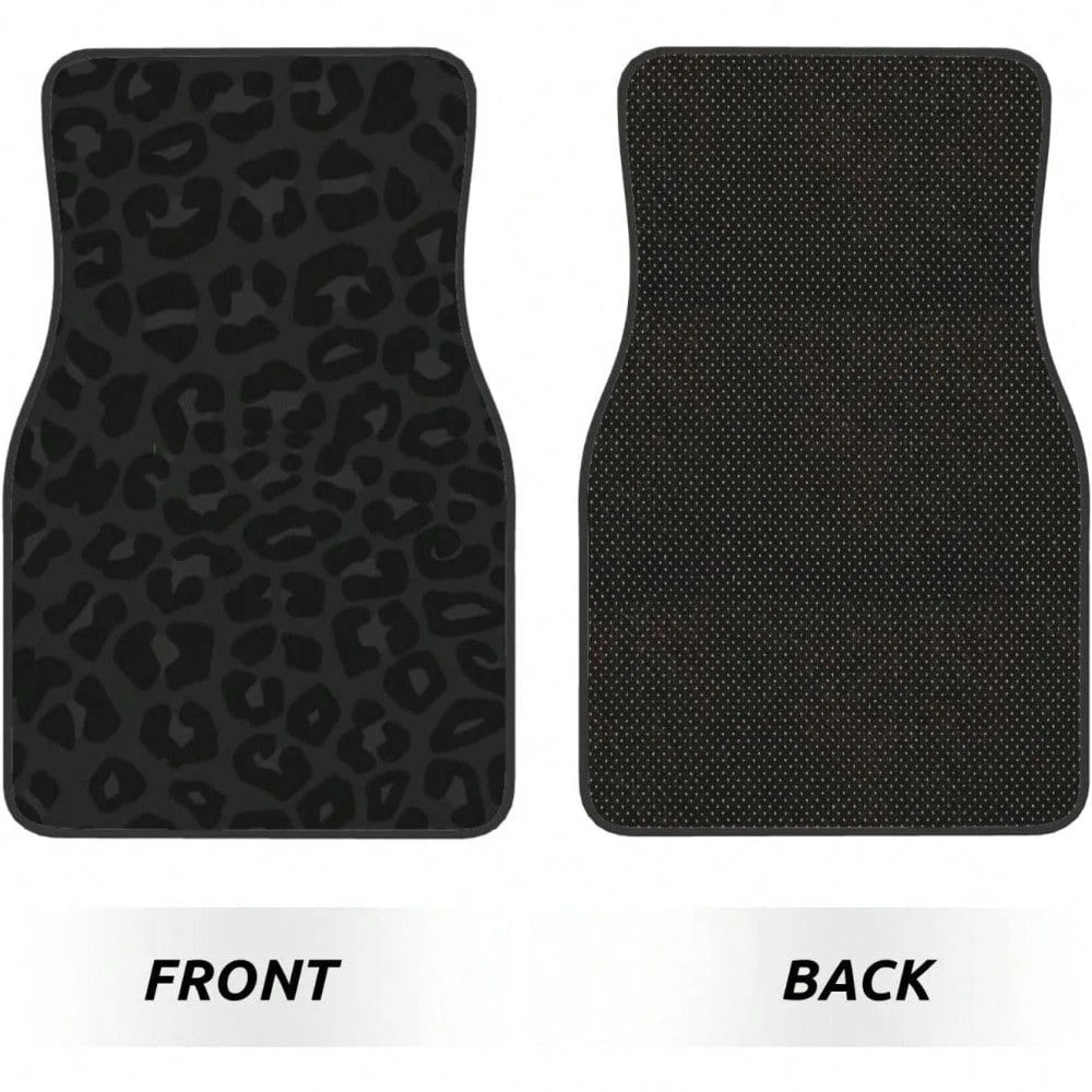 Car Mats Set Of 4 Leopard Print Pattern In Black, Charcoal Grey Floor Mats For Cars Universal Front Rear Vehicle Rugs Auto Accessories For Truck Sedan