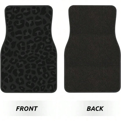 Car Mats Set Of 4 Leopard Print Pattern In Black, Charcoal Grey Floor Mats For Cars Universal Front Rear Vehicle Rugs Auto Accessories For Truck Sedan