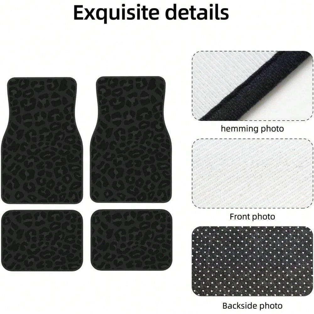 Car Mats Set Of 4 Leopard Print Pattern In Black, Charcoal Grey Floor Mats For Cars Universal Front Rear Vehicle Rugs Auto Accessories For Truck Sedan