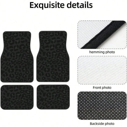 Car Mats Set Of 4 Leopard Print Pattern In Black, Charcoal Grey Floor Mats For Cars Universal Front Rear Vehicle Rugs Auto Accessories For Truck Sedan