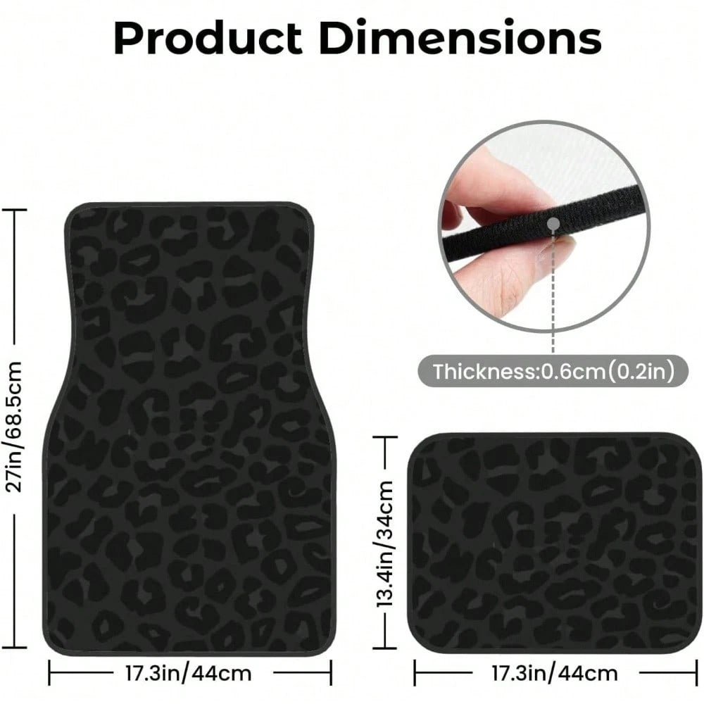 Car Mats Set Of 4 Leopard Print Pattern In Black, Charcoal Grey Floor Mats For Cars Universal Front Rear Vehicle Rugs Auto Accessories For Truck Sedan