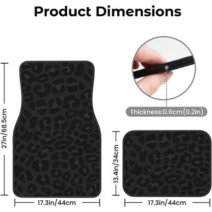 Car Mats Set Of 4 Leopard Print Pattern In Black, Charcoal Grey Floor Mats For Cars Universal Front Rear Vehicle Rugs Auto Accessories For Truck Sedan