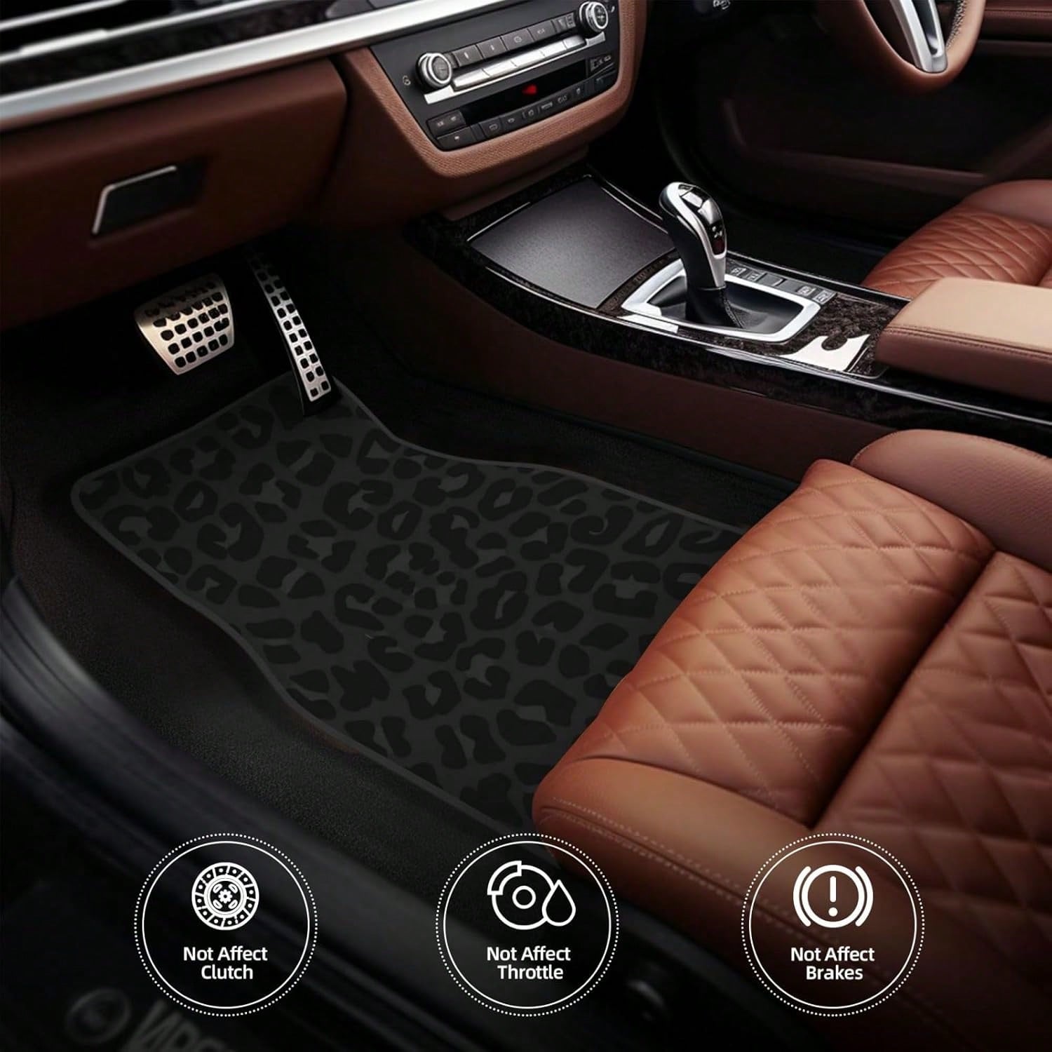 Car Mats Set Of 4 Leopard Print Pattern In Black, Charcoal Grey Floor Mats For Cars Universal Front Rear Vehicle Rugs Auto Accessories For Truck Sedan