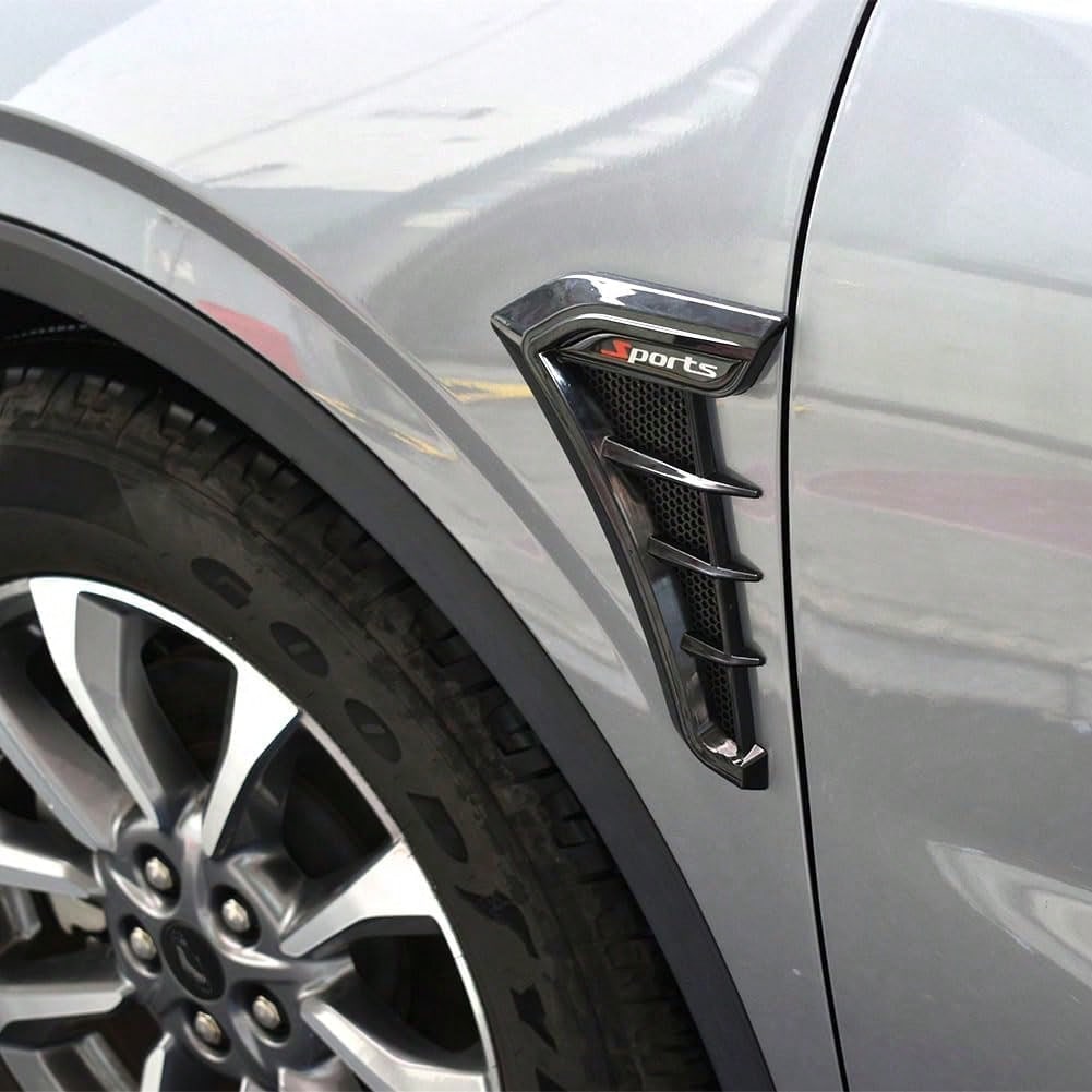 Car Parts Fit For Various Models Side Door Air Flow Mud Guard Vent Cover Sticker (Shiny Black) 2PCS ABS