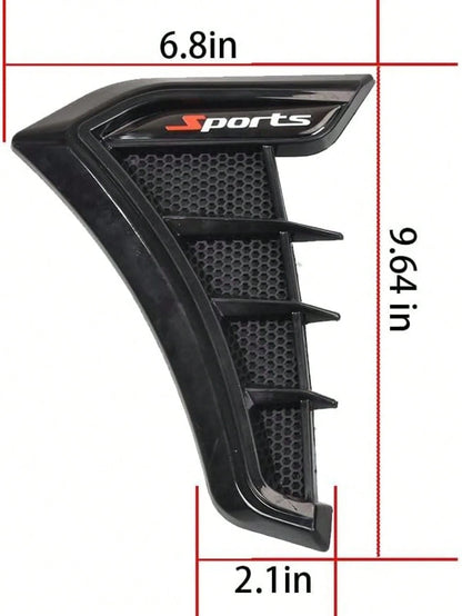 Car Parts Fit For Various Models Side Door Air Flow Mud Guard Vent Cover Sticker (Shiny Black) 2PCS ABS