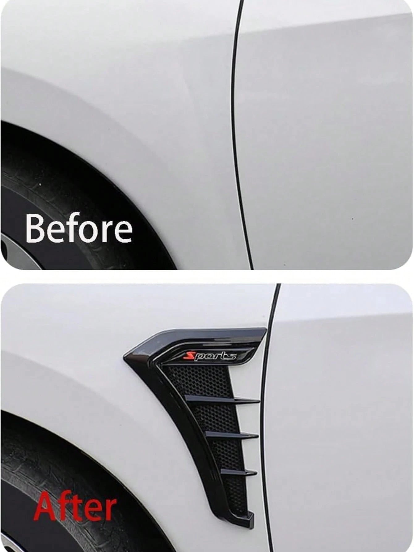 Car Parts Fit For Various Models Side Door Air Flow Mud Guard Vent Cover Sticker (Shiny Black) 2PCS ABS