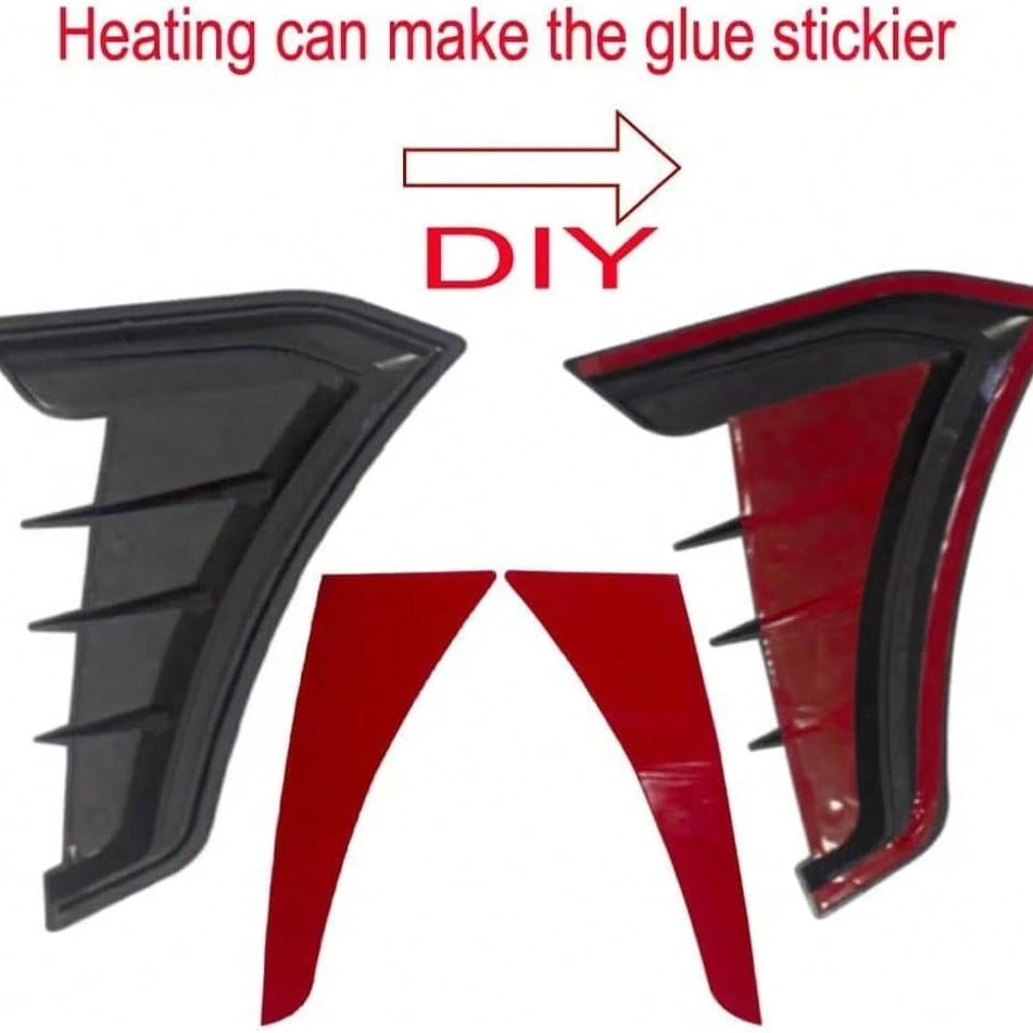 Car Parts Fit For Various Models Side Door Air Flow Mud Guard Vent Cover Sticker (Shiny Black) 2PCS ABS