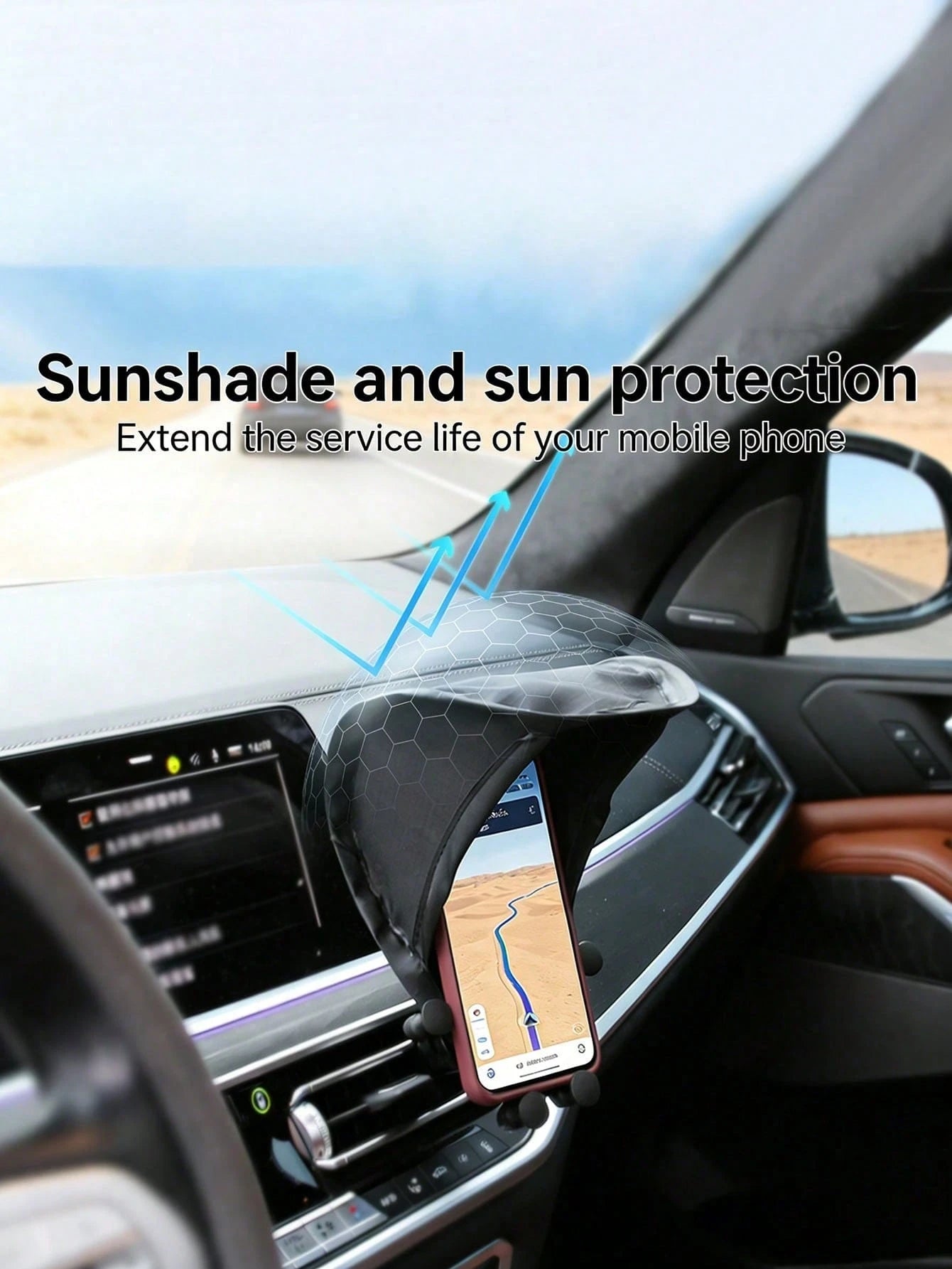 Car Phone Sunshade (Excluding Phone Holder), Vertical Dashboard Phone Sunshade, Phone Heat Insulation Cover, Foldable Anti-Glare Phone Sunshade Umbrella, Universal High-Elastic Frame Car Smartphone He