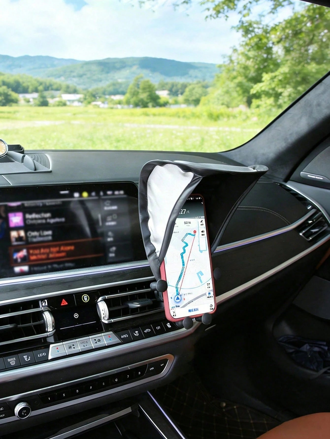 Car Phone Sunshade (Excluding Phone Holder), Vertical Dashboard Phone Sunshade, Phone Heat Insulation Cover, Foldable Anti-Glare Phone Sunshade Umbrella, Universal High-Elastic Frame Car Smartphone He