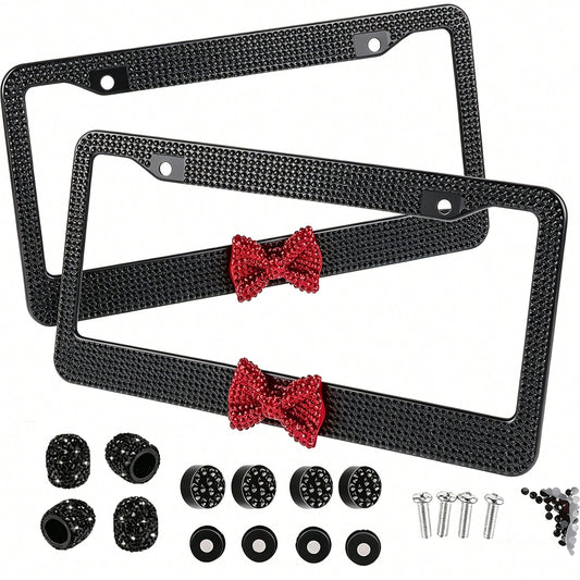 Car Rhinestone License Plate Frame, Bling License Plate Frame, Cute Car Accessories, Shiny Rhinestones Premium Licenses Plates Holder