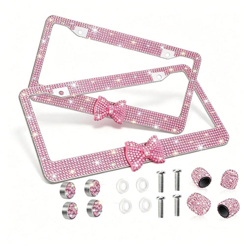 Car Rhinestone License Plate Frame, Bling License Plate Frame, Cute Car Accessories, Shiny Rhinestones Premium Licenses Plates Holder