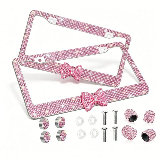 Car Rhinestone License Plate Frame, Bling License Plate Frame, Cute Car Accessories, Shiny Rhinestones Premium Licenses Plates Holder