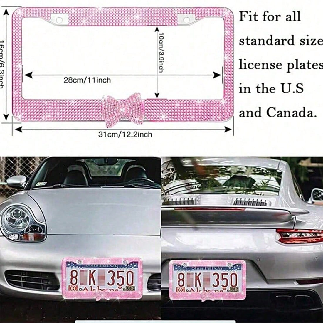 Car Rhinestone License Plate Frame, Bling License Plate Frame, Cute Car Accessories, Shiny Rhinestones Premium Licenses Plates Holder