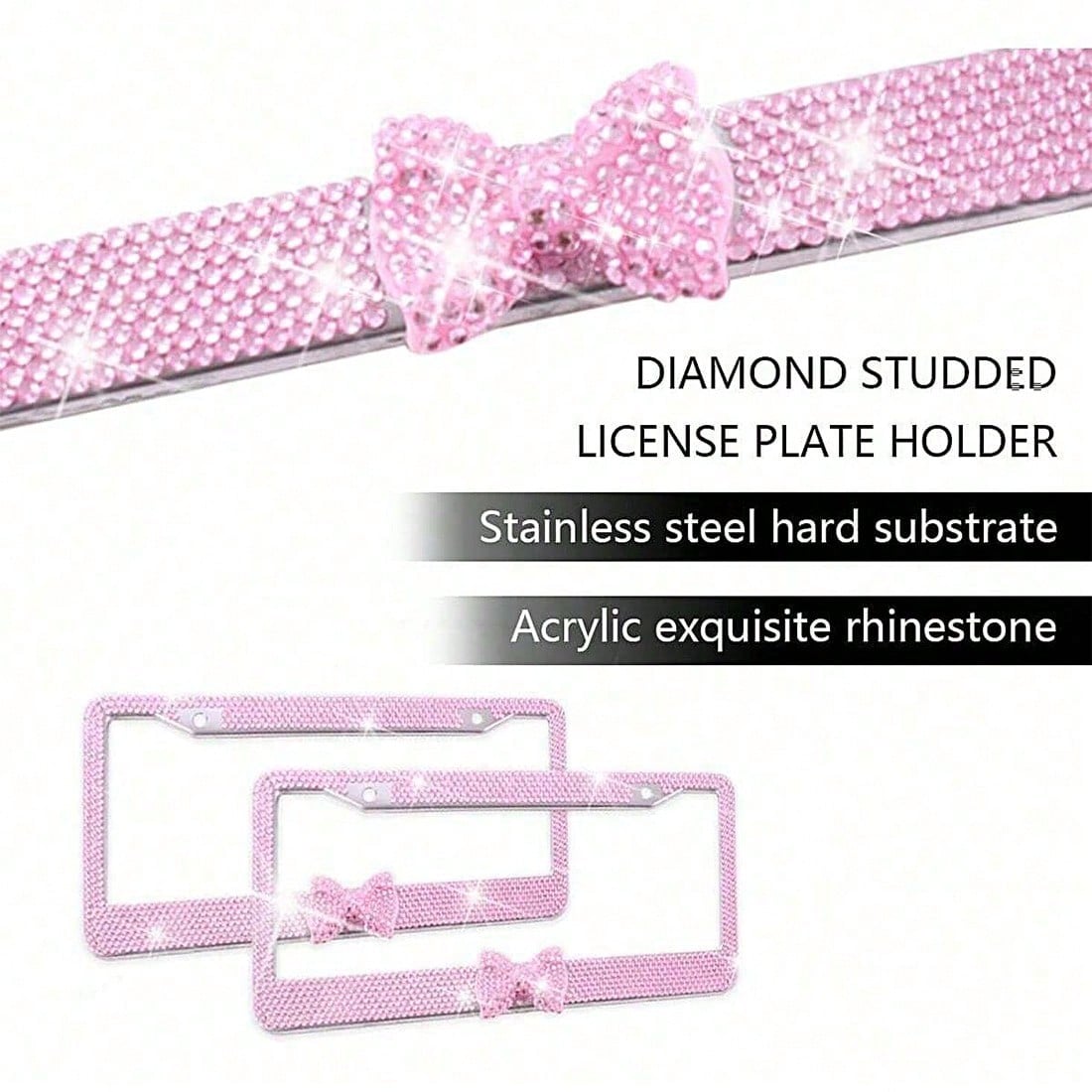 Car Rhinestone License Plate Frame, Bling License Plate Frame, Cute Car Accessories, Shiny Rhinestones Premium Licenses Plates Holder