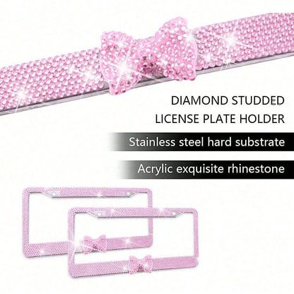 Car Rhinestone License Plate Frame, Bling License Plate Frame, Cute Car Accessories, Shiny Rhinestones Premium Licenses Plates Holder
