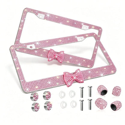 Car Rhinestone License Plate Frame, Bling License Plate Frame, Cute Car Accessories, Shiny Rhinestones Premium Licenses Plates Holder