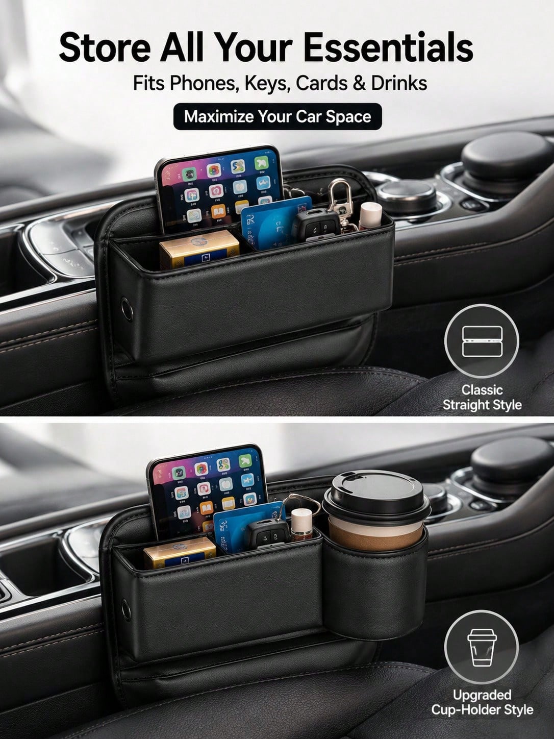 Car Seat Anti-Drop Storage Box, Premium Leather Center Console Organizer, Convenient Access For Phone/Keys, Universal Fit For Cars, SUVs, Trucks, Multi-Functional Essential Storage Box