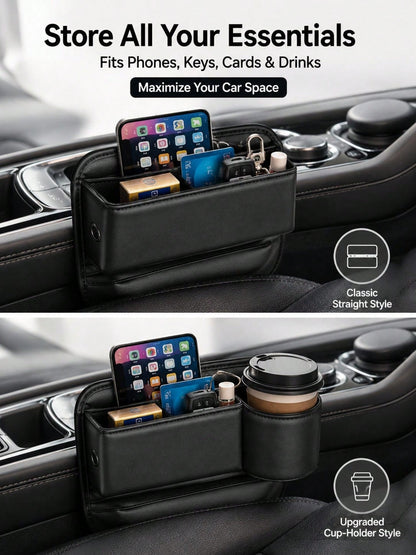 Car Seat Anti-Drop Storage Box, Premium Leather Center Console Organizer, Convenient Access For Phone/Keys, Universal Fit For Cars, SUVs, Trucks, Multi-Functional Essential Storage Box