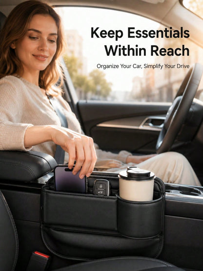 Car Seat Anti-Drop Storage Box, Premium Leather Center Console Organizer, Convenient Access For Phone/Keys, Universal Fit For Cars, SUVs, Trucks, Multi-Functional Essential Storage Box