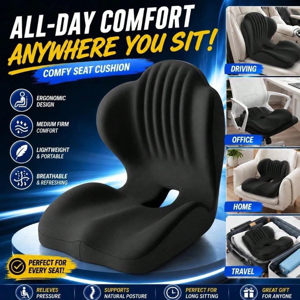 Car Seat Cushion For Office Chair, Soft Comfort Seat Pad For Driving & Daily Use, Medium Firm Feel, Portable Cushion For Home, Office & Travel