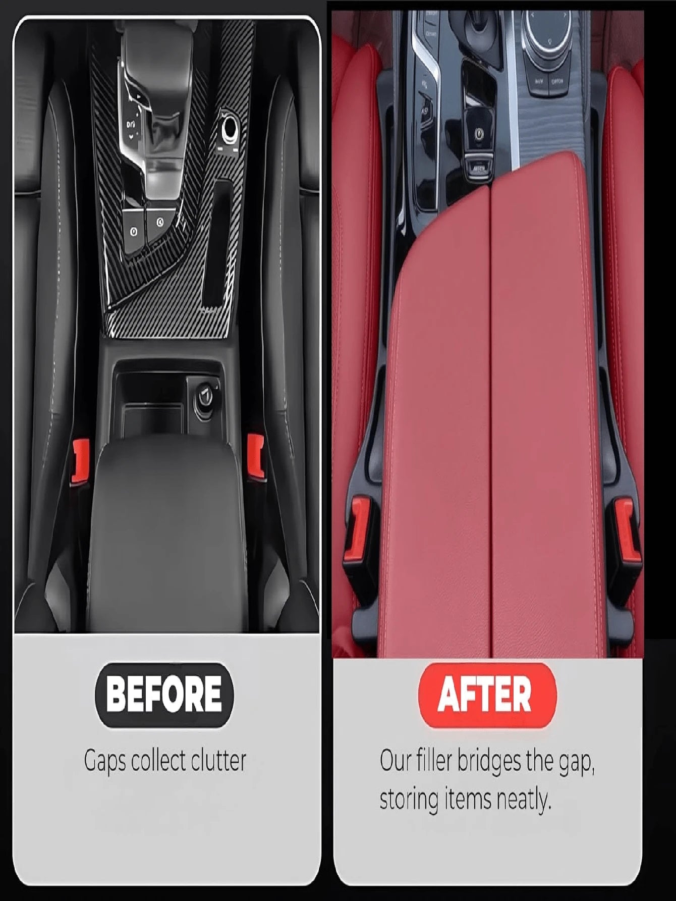 Car Seat Gap Filler Accessories, Designed For Vehicles With Seat Gaps, Includes 2 Storage Compartments, Universal Size, Prevents Items From Falling, Suitable For Seat Gaps Between 1.2 To 2.2 Inches, C