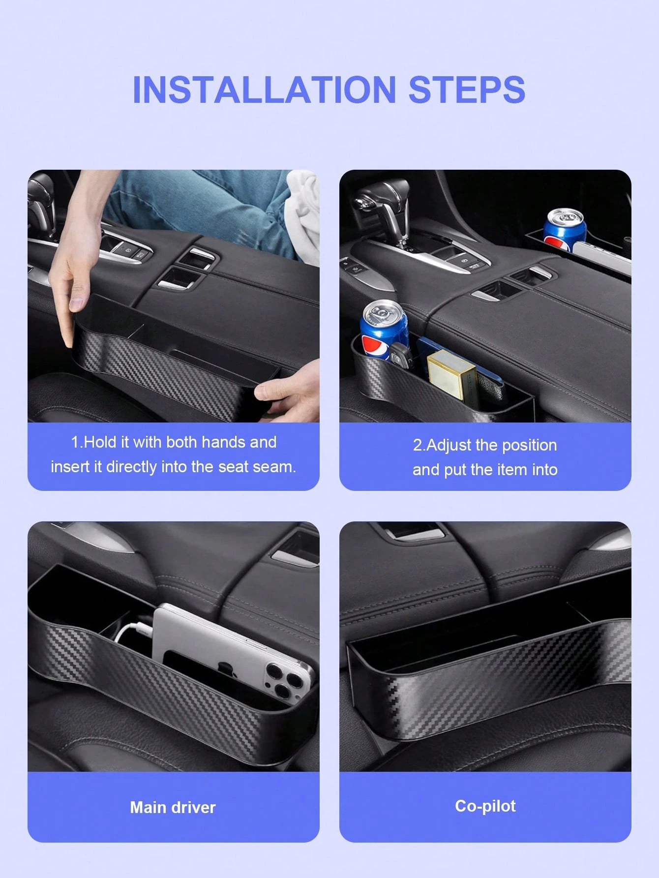 Car Seat Gap Storage Box- Large Capacity Design, Convenient Access, Prevents Items From Falling, Easy Installation, Suitable For Most Sedans, SUVs And Trucks- Perfect For Driver And Passenger Seats