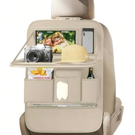 Car Seat Organizers, Multi-Functional Back Seat Protectors, Storage Pouches, And Tray Holders For Cars,,Seat Back And Rear Seats (Plain Beige, 1 Pcs)