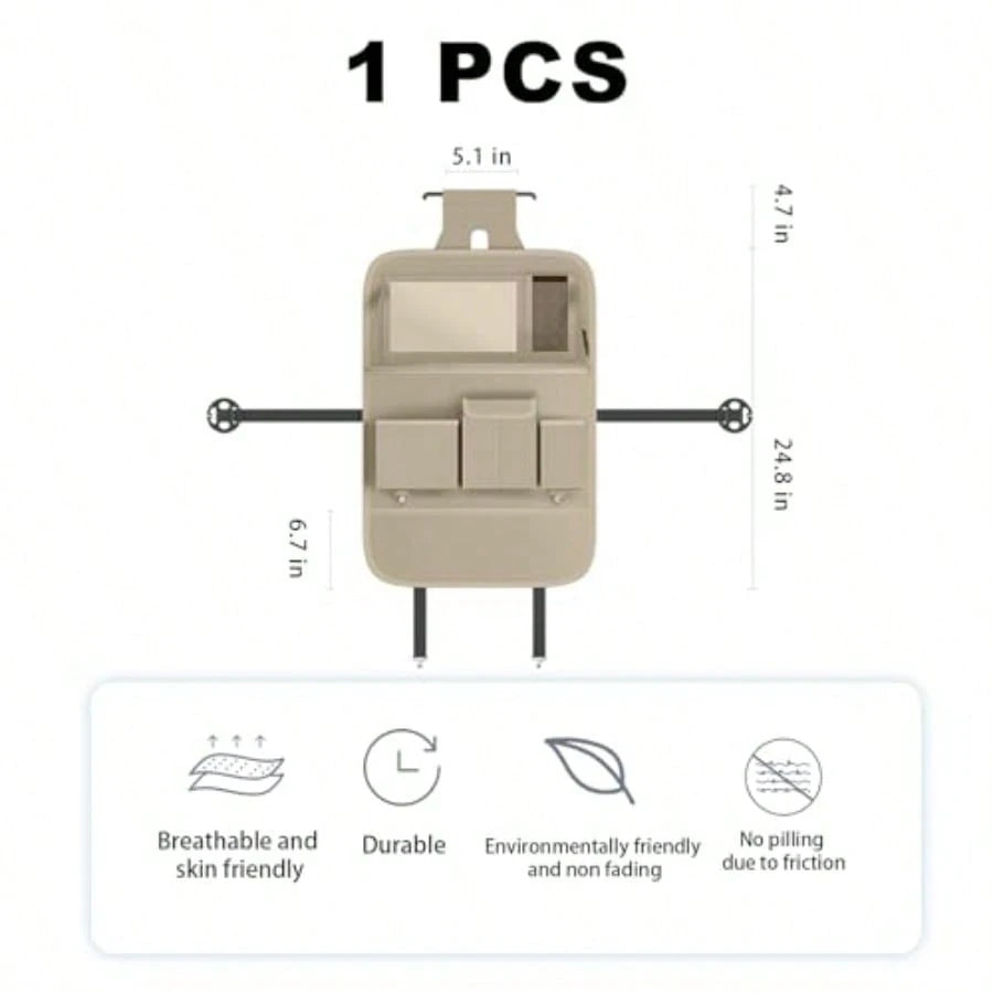 Car Seat Organizers, Multi-Functional Back Seat Protectors, Storage Pouches, And Tray Holders For Cars,,Seat Back And Rear Seats (Plain Beige, 1 Pcs)