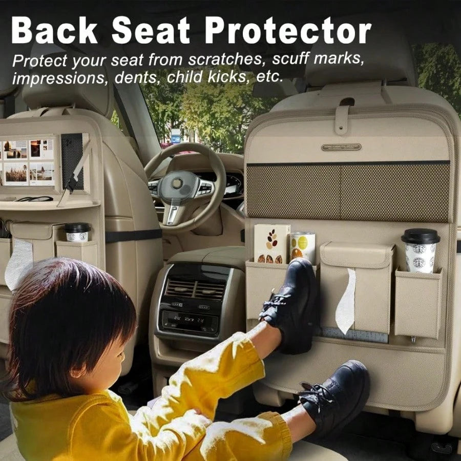Car Seat Organizers, Multi-Functional Back Seat Protectors, Storage Pouches, And Tray Holders For Cars,,Seat Back And Rear Seats (Plain Beige, 1 Pcs)