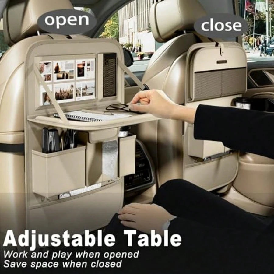 Car Seat Organizers, Multi-Functional Back Seat Protectors, Storage Pouches, And Tray Holders For Cars,,Seat Back And Rear Seats (Plain Beige, 1 Pcs)