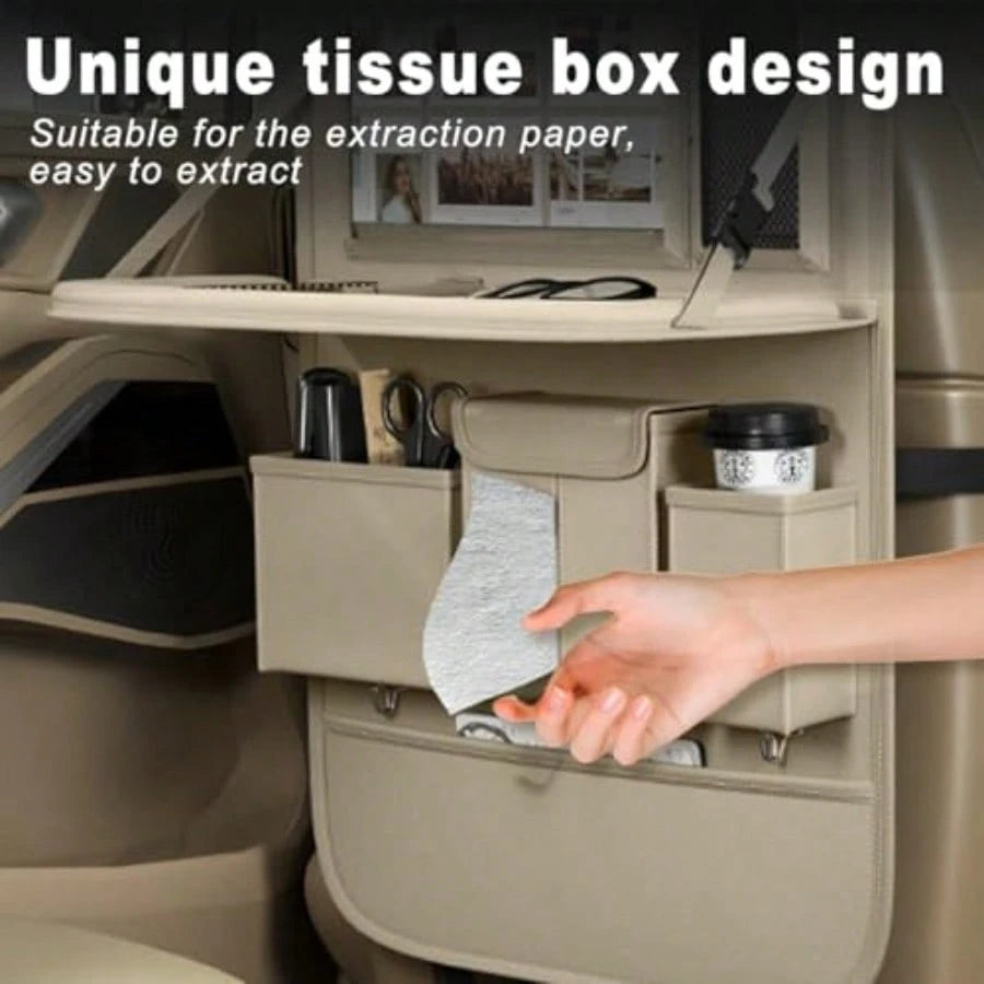 Car Seat Organizers, Multi-Functional Back Seat Protectors, Storage Pouches, And Tray Holders For Cars,,Seat Back And Rear Seats (Plain Beige, 1 Pcs)