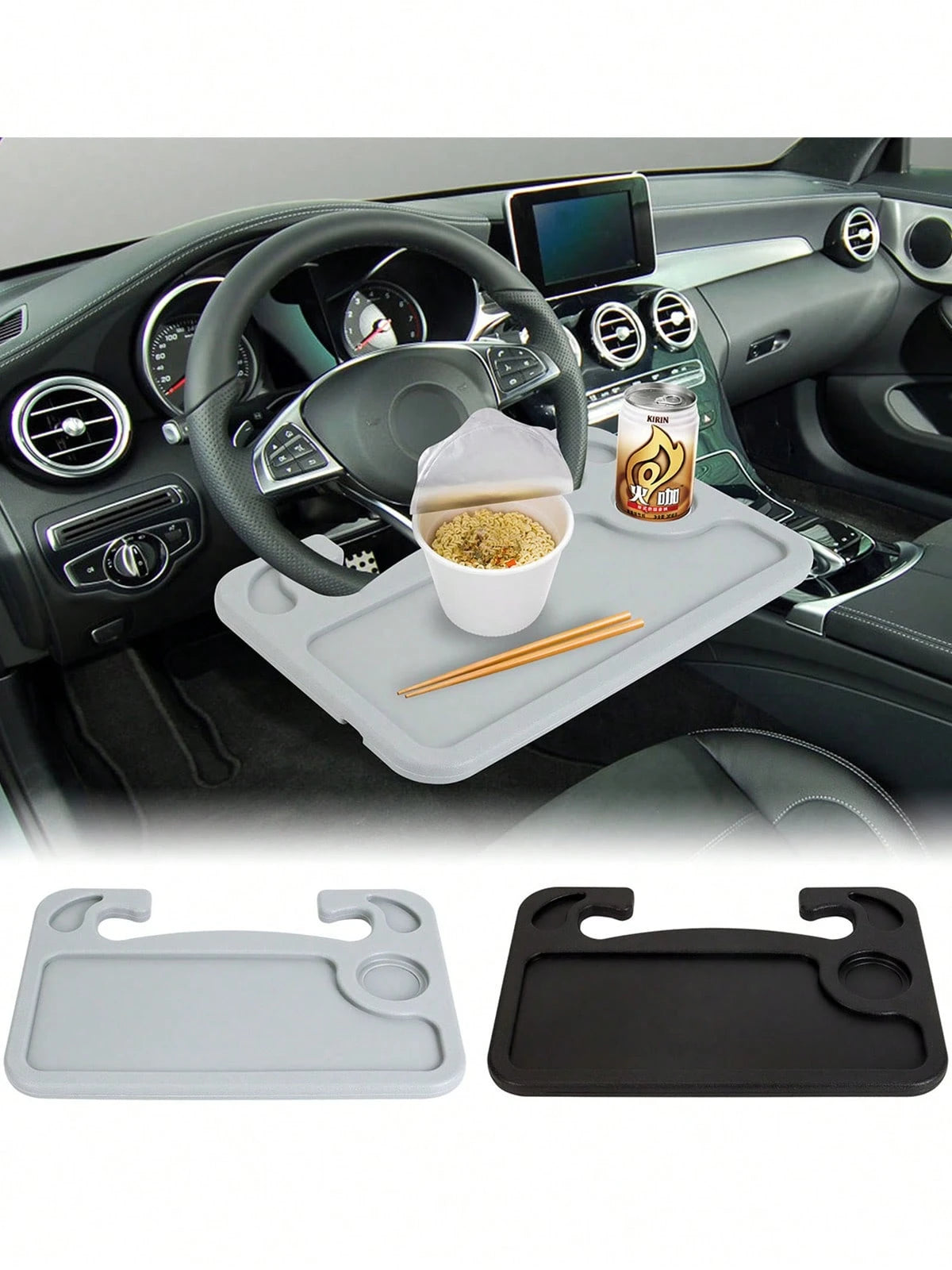Car Steering Wheel Tray Desk Two Sided For Laptop Drink Food Work Table Holder