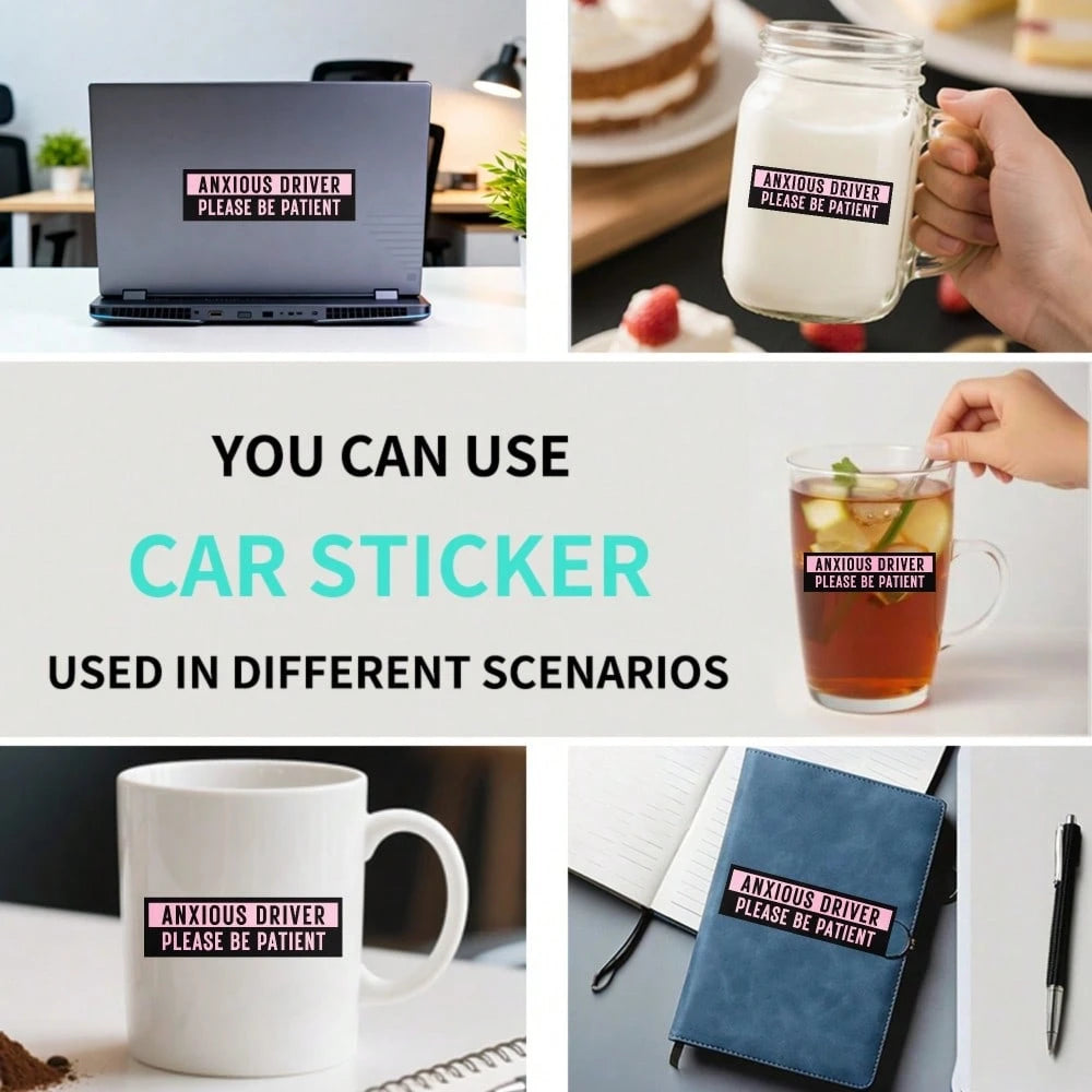 Car Stickers And Decals, Automotive Decals, Suitable For Rear Windshield, Fuel Tank Cap, And Car Doors, Anxious Driver Please Be Patient, Car Accessories Window Decals Vinyl