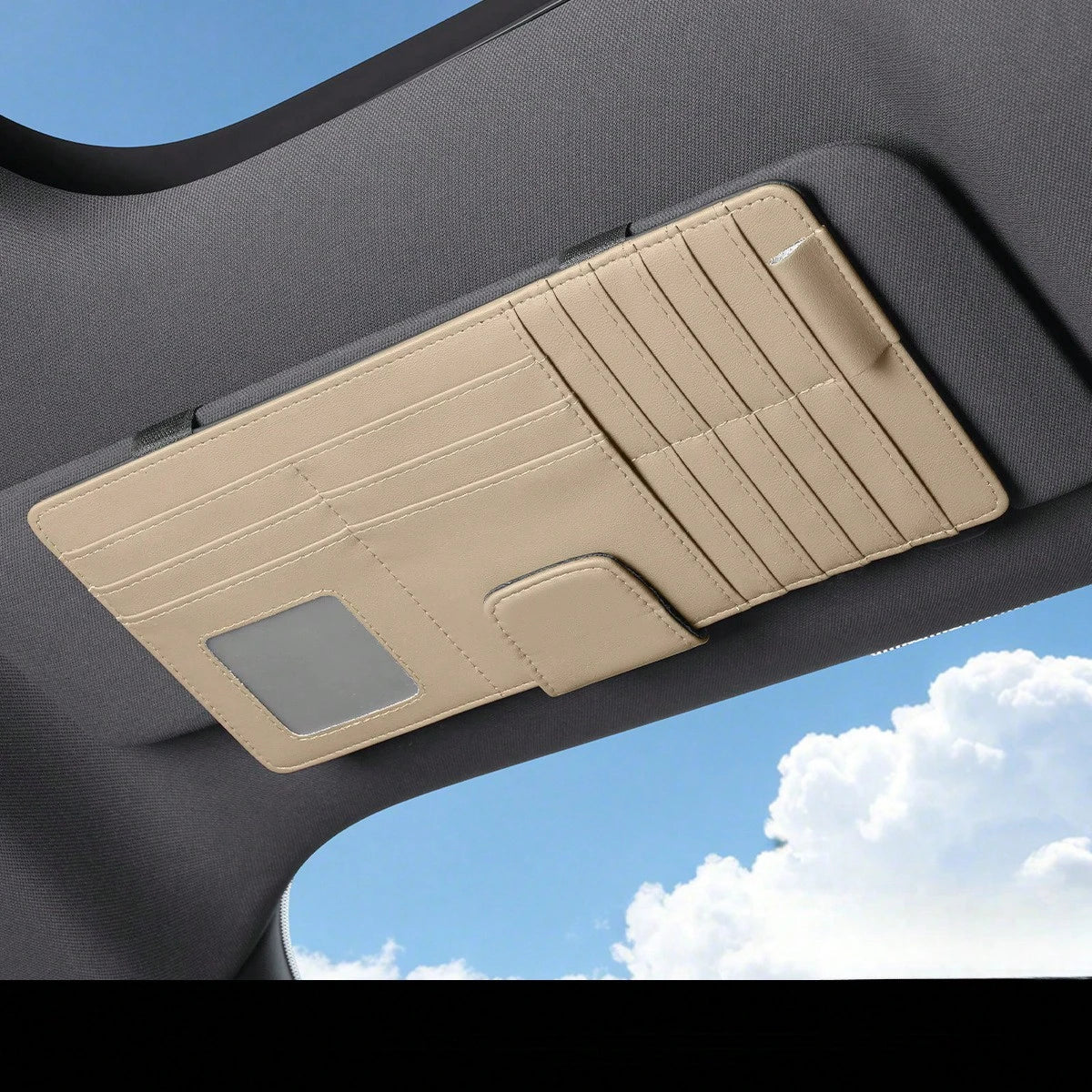 Car Sun Visor Storage Bag, Multifunctional Leather Card Holder, Glasses Holder, Ticket Holder, Car Storage Box, Card Pouch