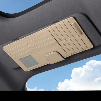 Car Sun Visor Storage Bag, Multifunctional Leather Card Holder, Glasses Holder, Ticket Holder, Car Storage Box, Card Pouch