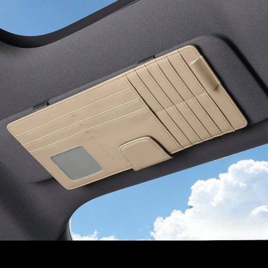 Car Sun Visor Storage Bag, Multifunctional Leather Card Holder, Glasses Holder, Ticket Holder, Car Storage Box, Card Pouch
